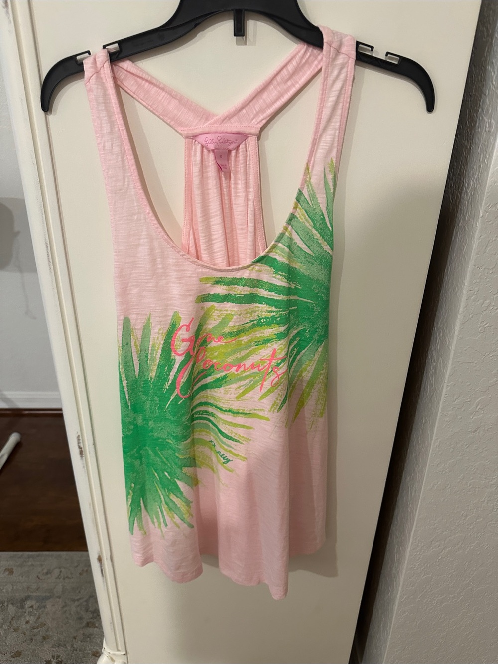 Lilly Pulitzer Pink Racerback Tank with Green Palm Print